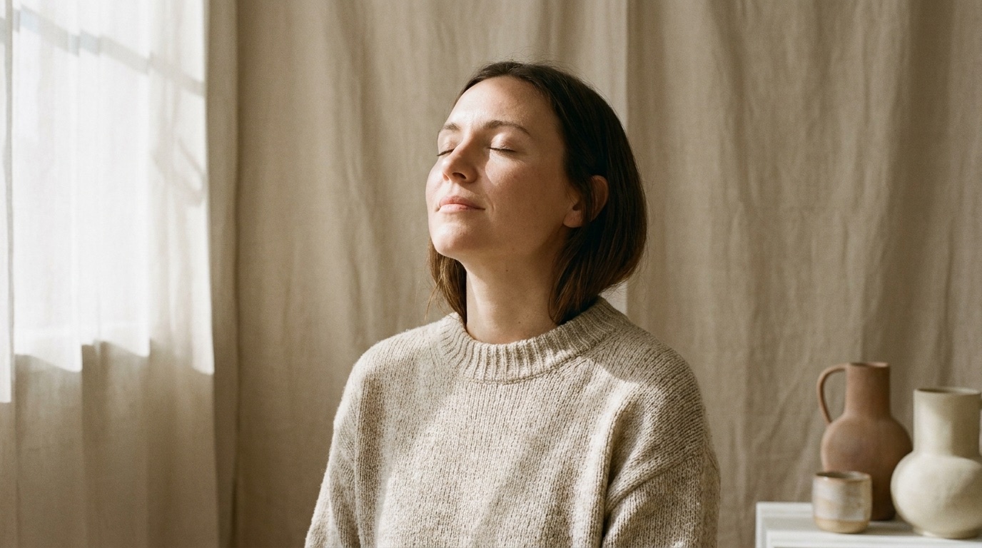 A calm woman with her eyes closed